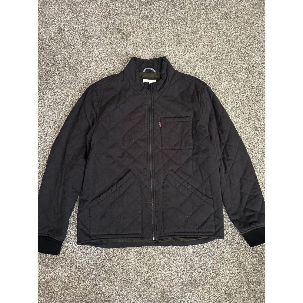 Levis Jacket Mens Medium Black Bomber Full Zip Lined Diamond Quilted Nylon